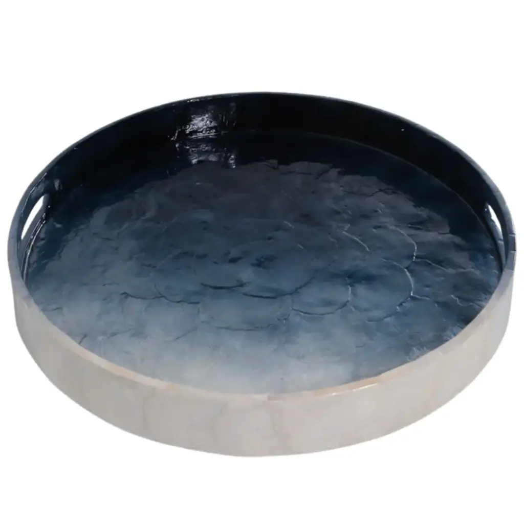Ombre Capiz Tray Ivory Blue 16in