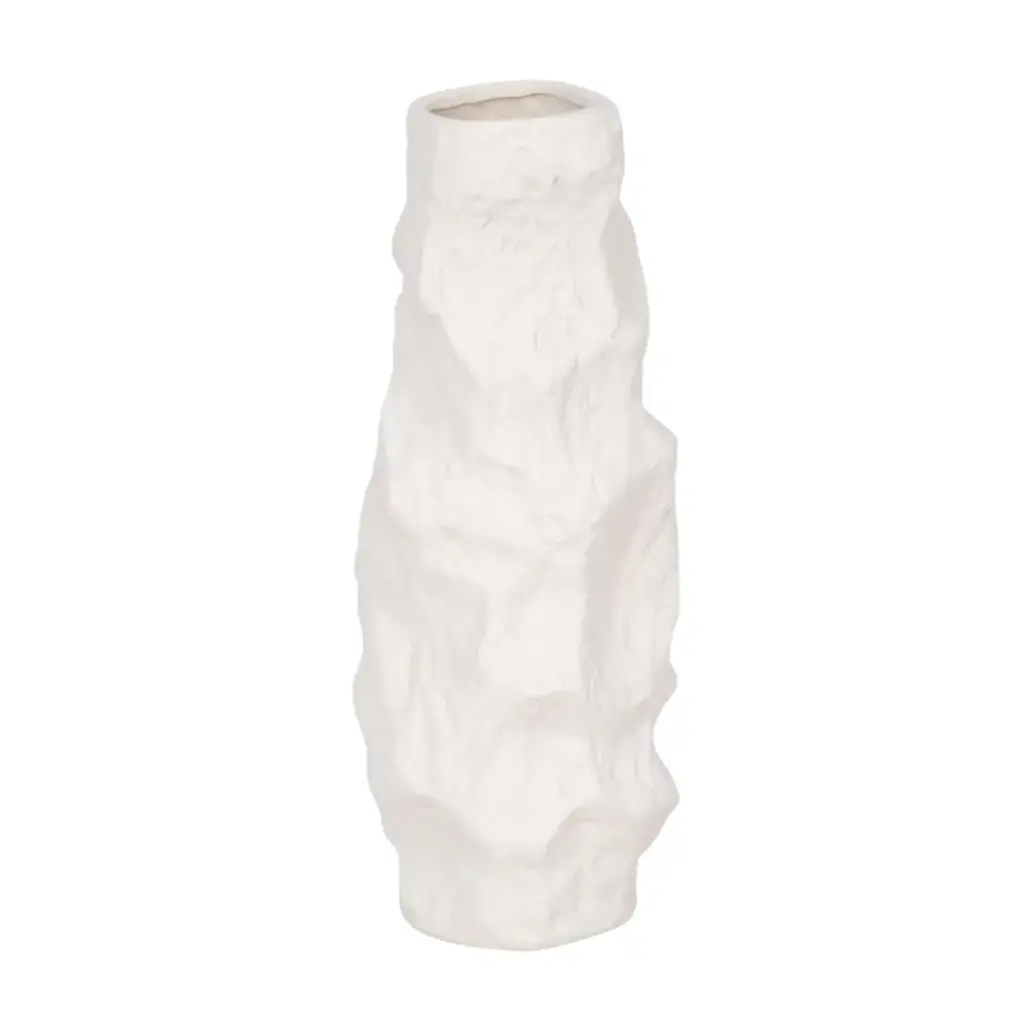 Jagged Textured Vase White 17in