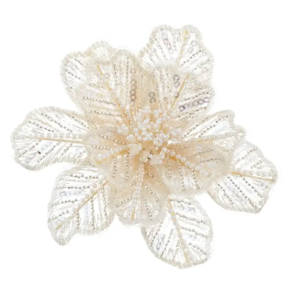 Pearl Flower with Clip Champagne 8in