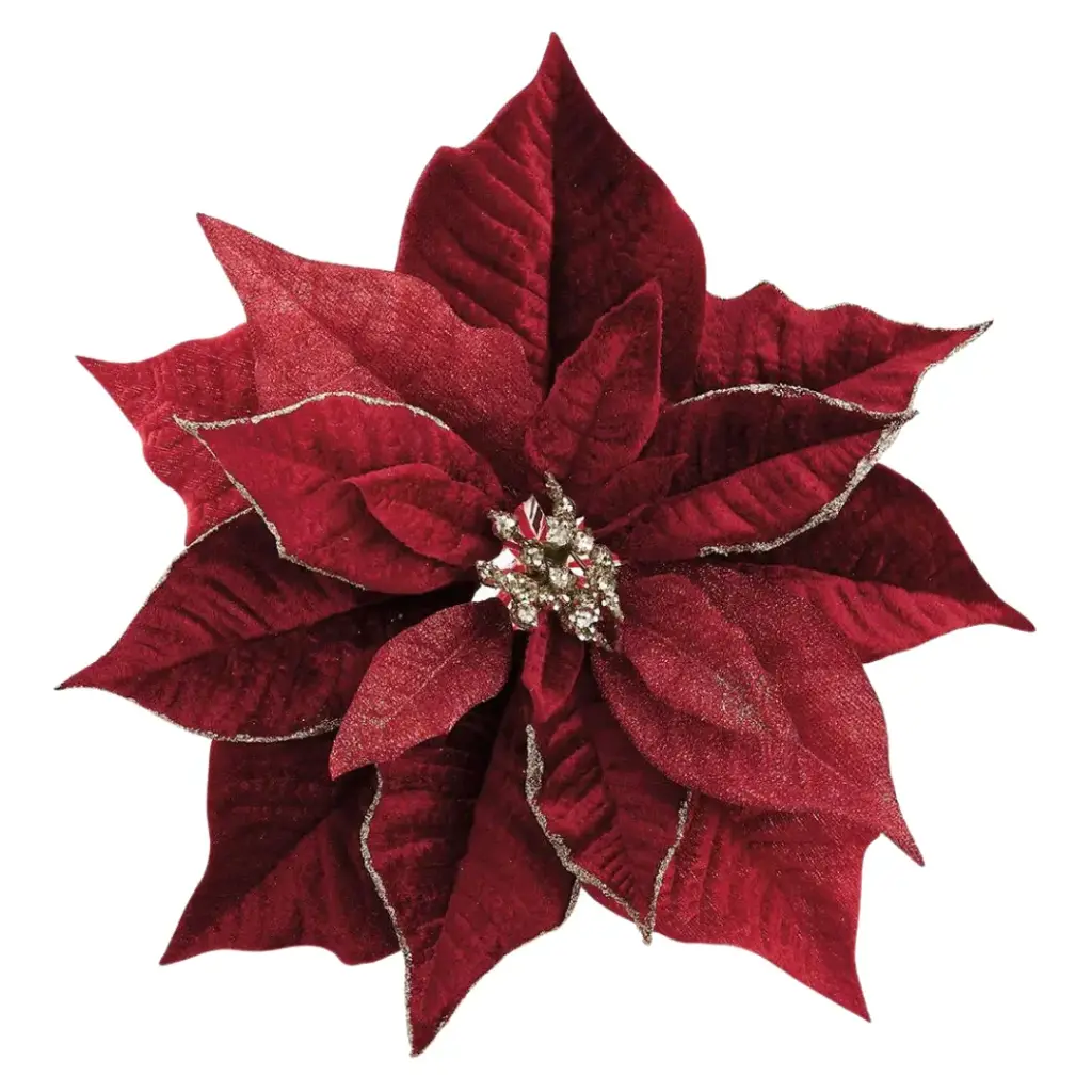 Velvet Poinsettia with Clip Red 13in