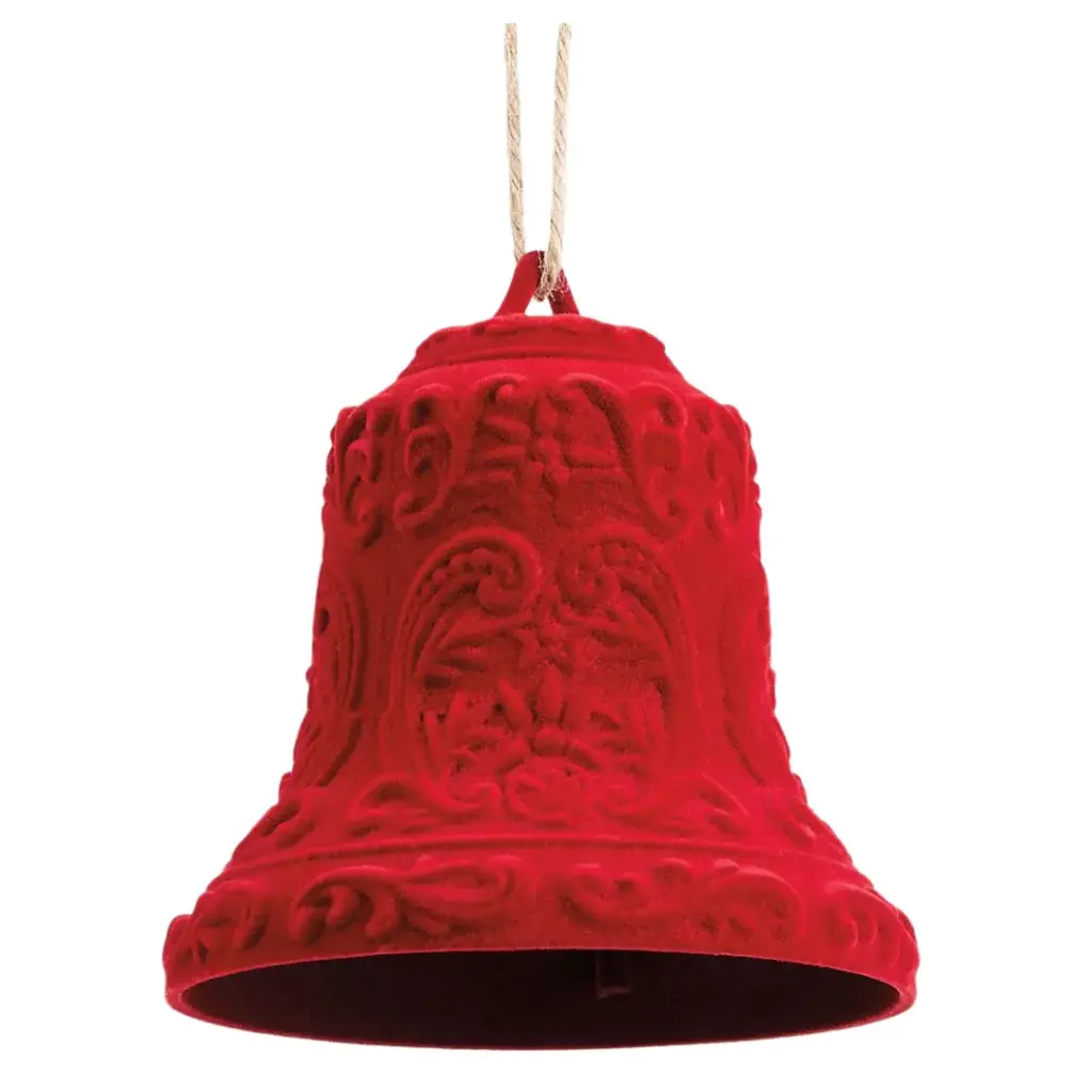 Flocked Bell Ornament Red 4.5in
