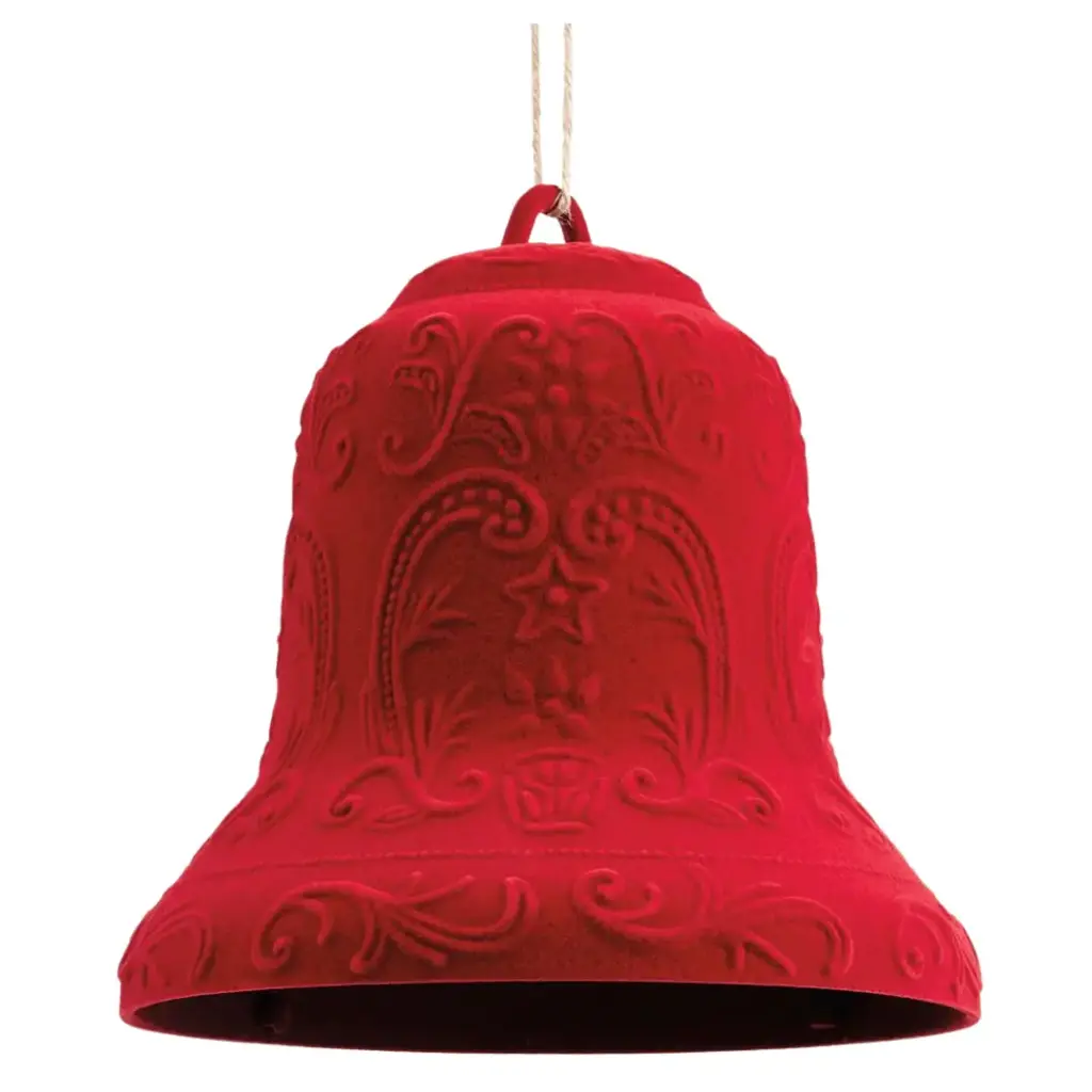 Flocked Bell Ornament Red 7.5in