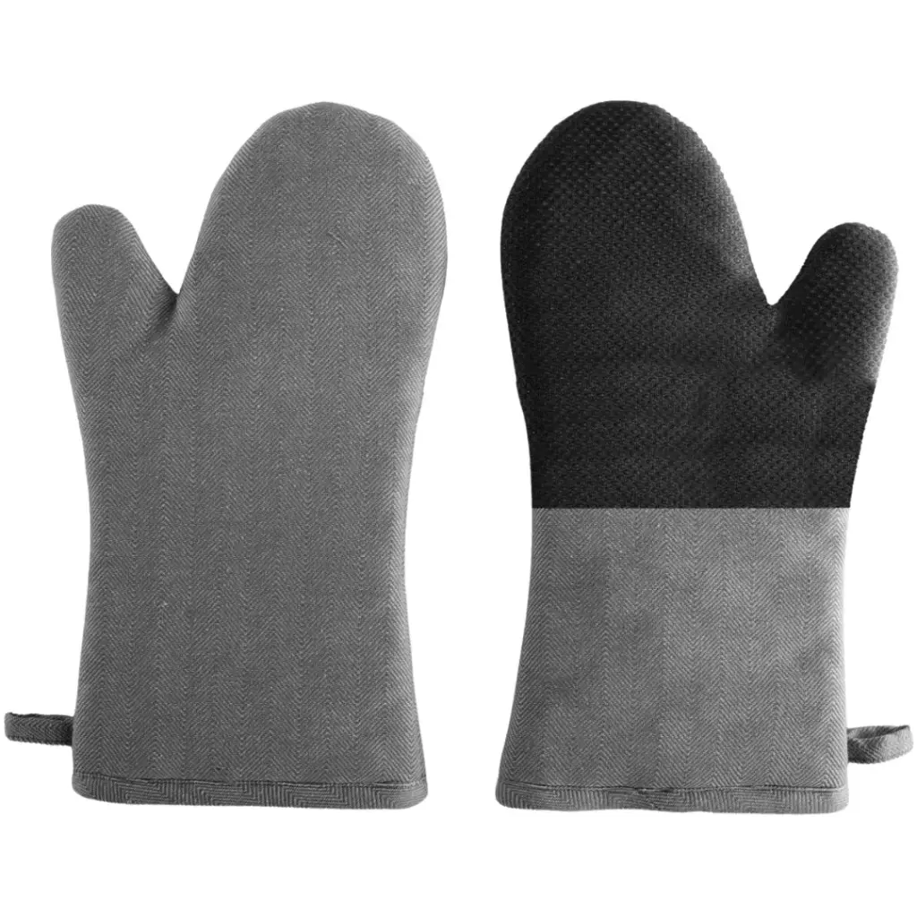 Ruga Herringbone Pattern Silicone Oven Mitt Black 2pc