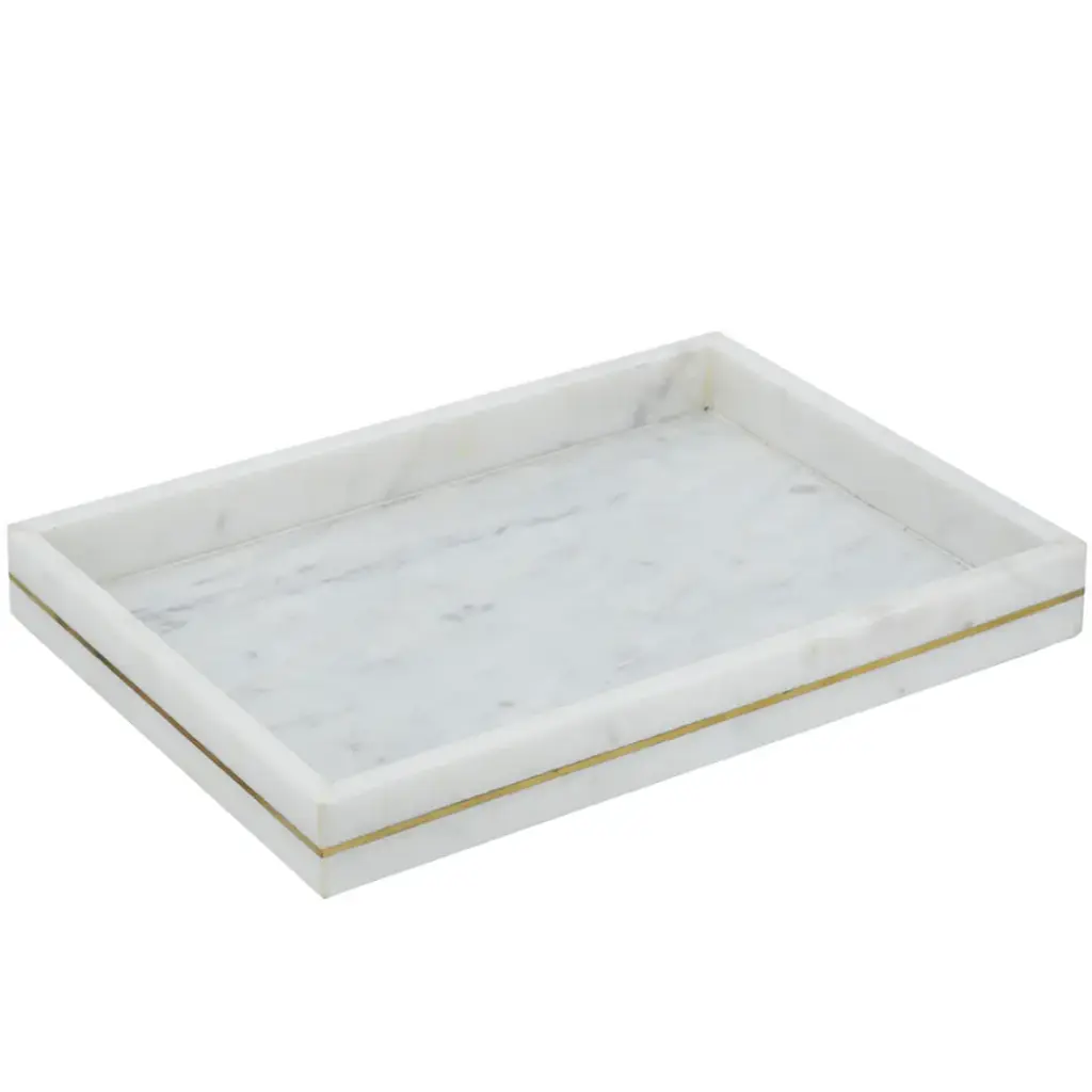 Marble Tray With Brass Inlay White 15x11in