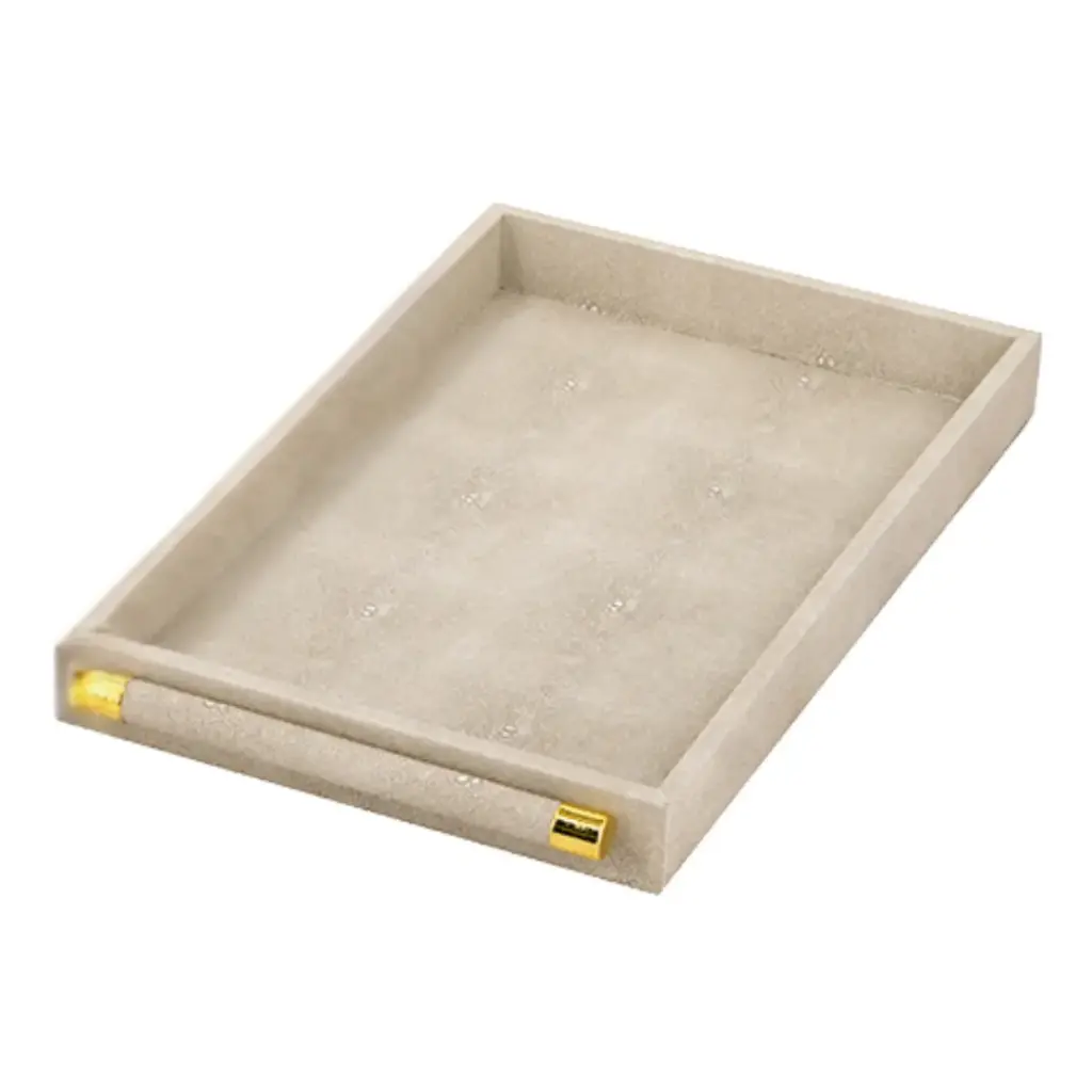 Faux Leather Tray With Gold Handle Grey 17x10in