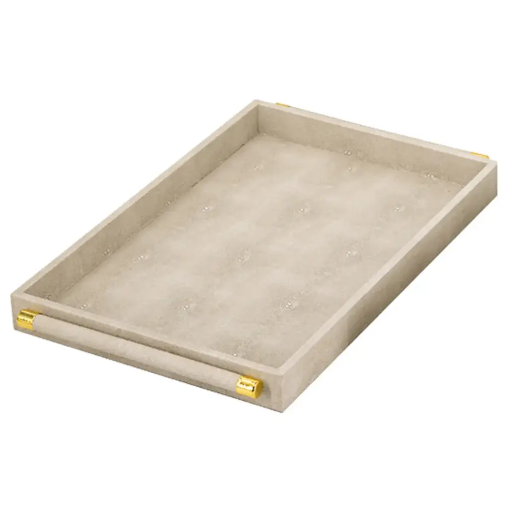 Faux Leather Tray With Gold Handle Grey 19.5x12in