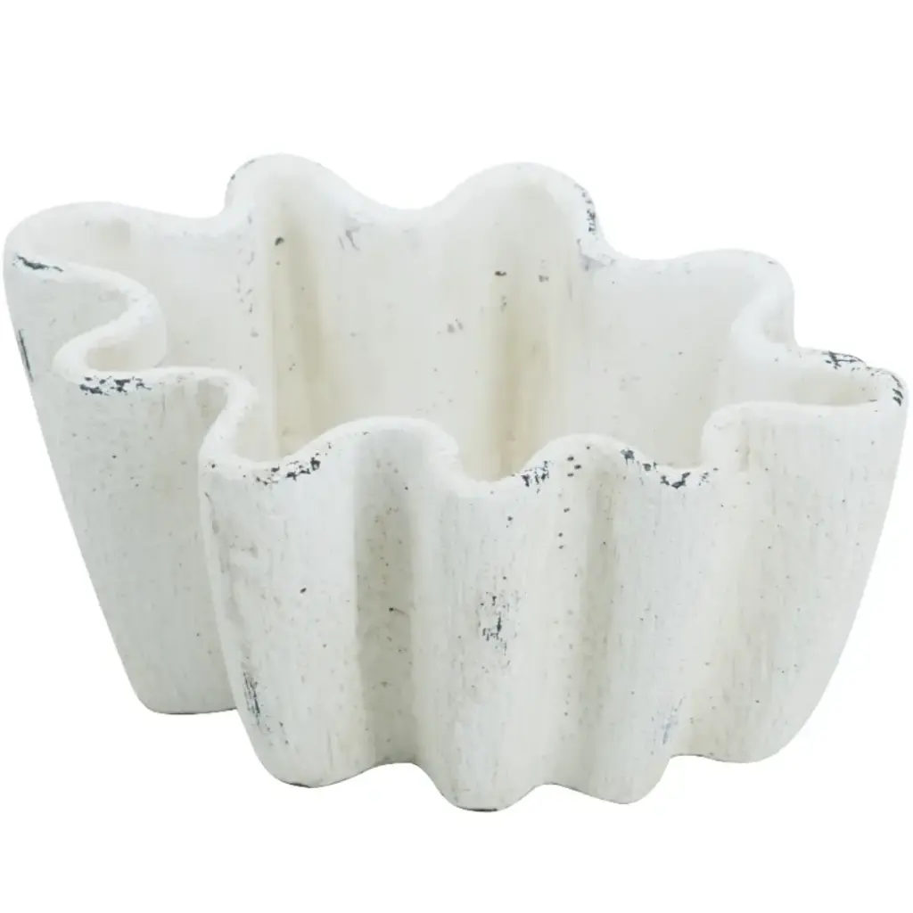 Wavy Distressed Planter White 10x7in