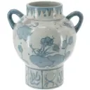 Floral Ceramic Vase With Handles Blue & White 9.5in