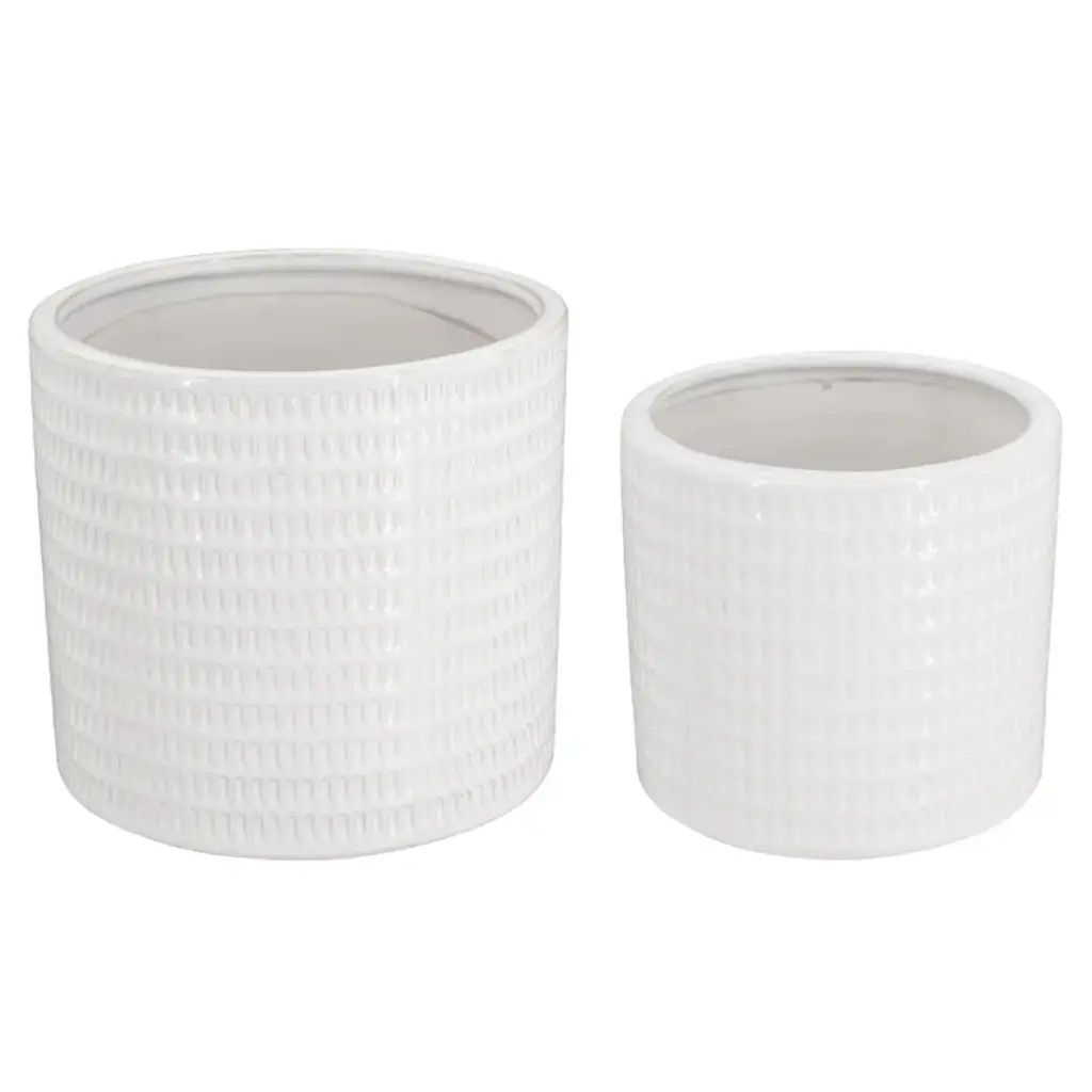 Ceramic Textured Planters White 2pc 