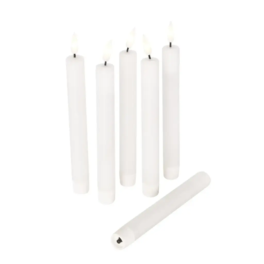 Flameless Taper Candle Set White 8in 6pc