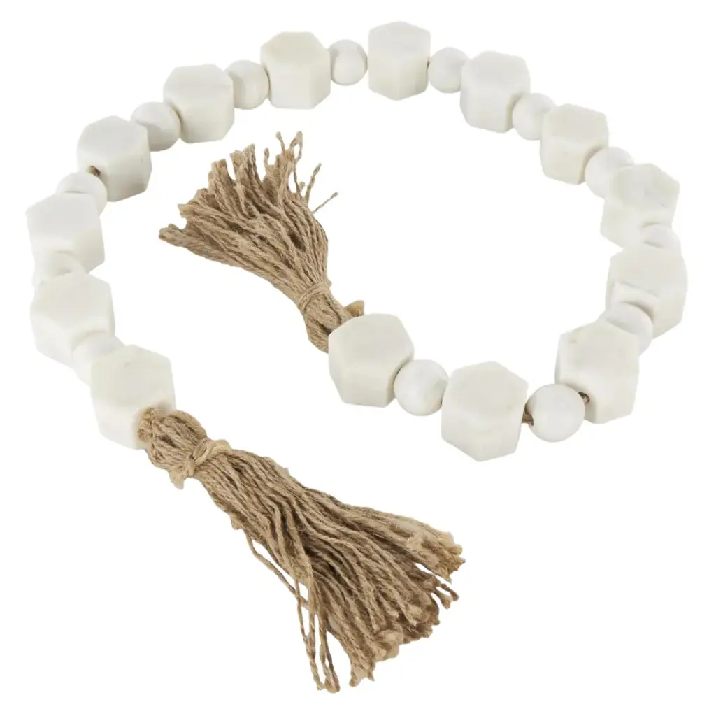 Beaded Hexagon Marble Garland White 45in