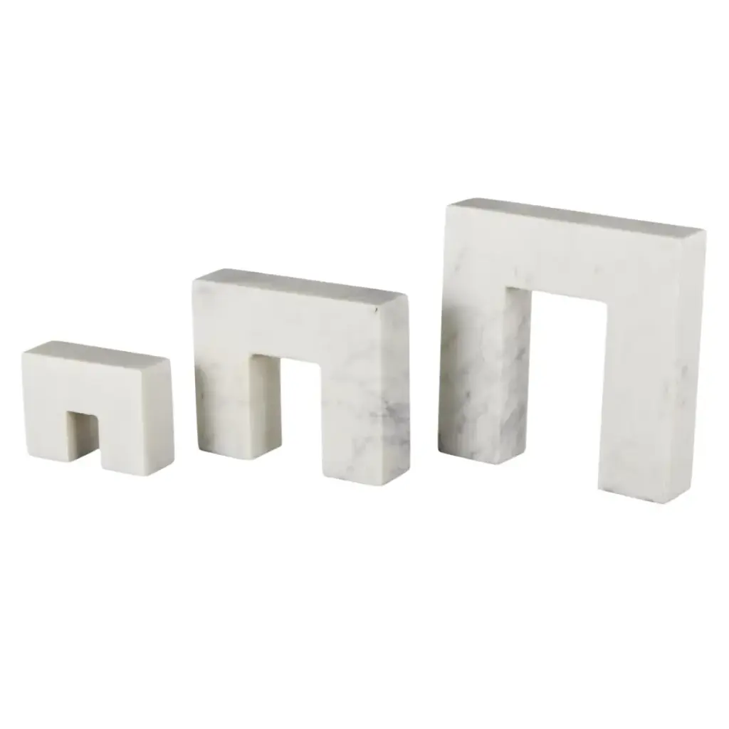 Square Arch Marble Sculpture White 3pc