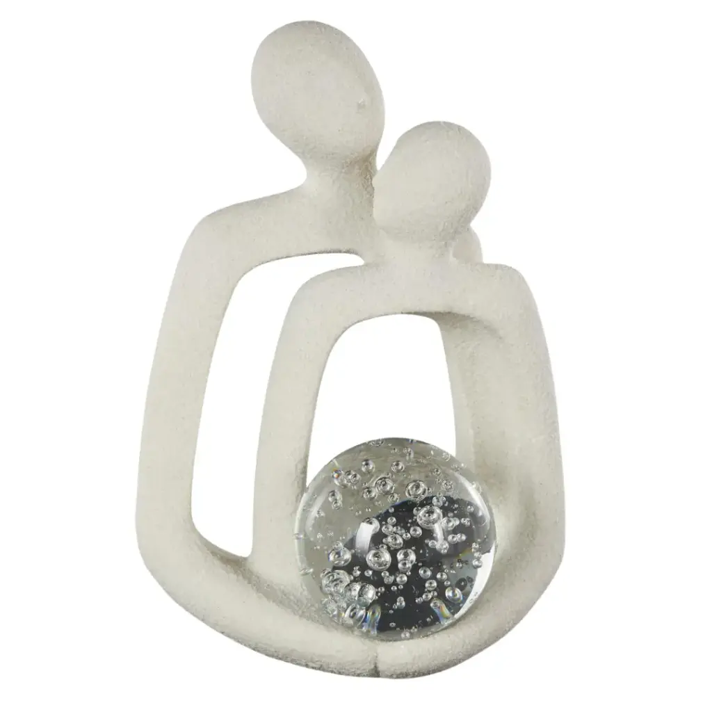 Abstract Couple Sculpture With Glass Orb 15in