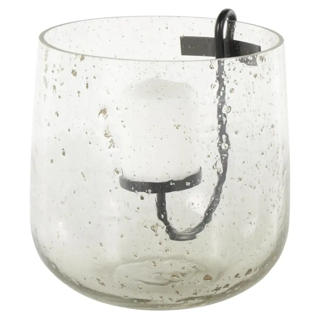 Glass Candle Holder With Black Accents 8in