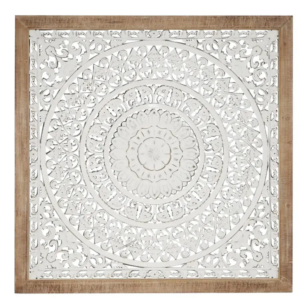 Wooden Mandala Wall Decor White 47in