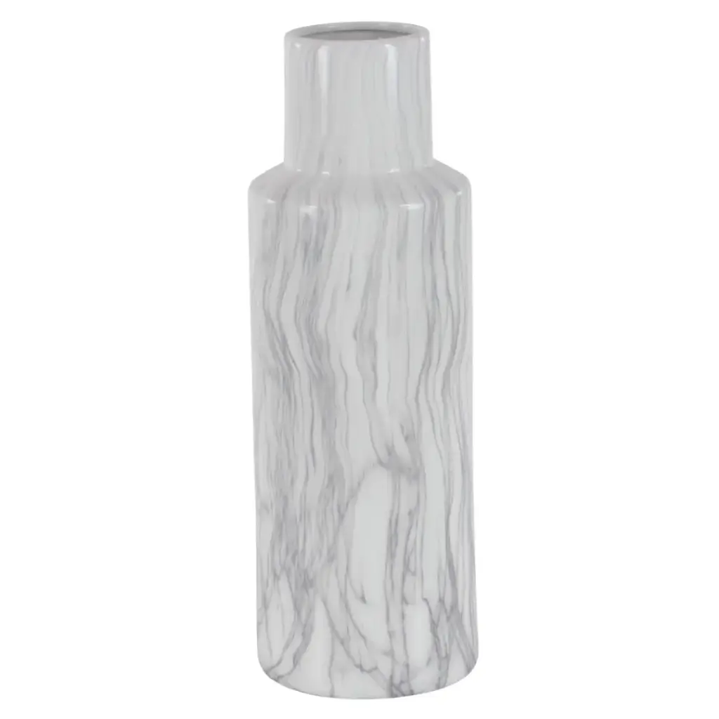 Ceramic Faux Marble Vase White 21in