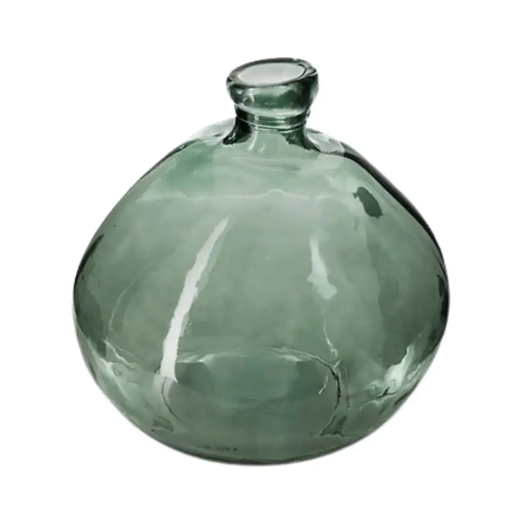 Recycled Round Glass Vase Transparent Green 13in