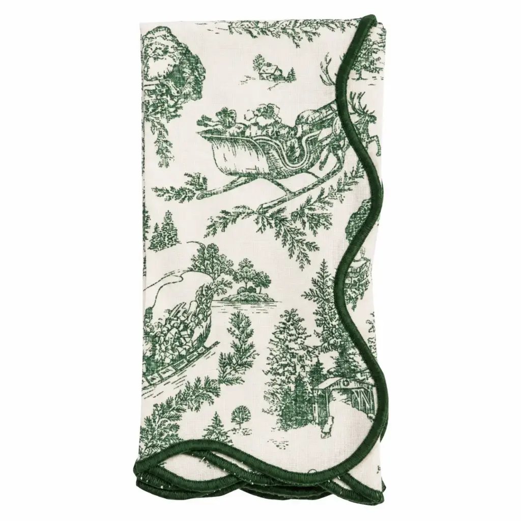 Toile Dinner Scallop Napkin Green 1pc