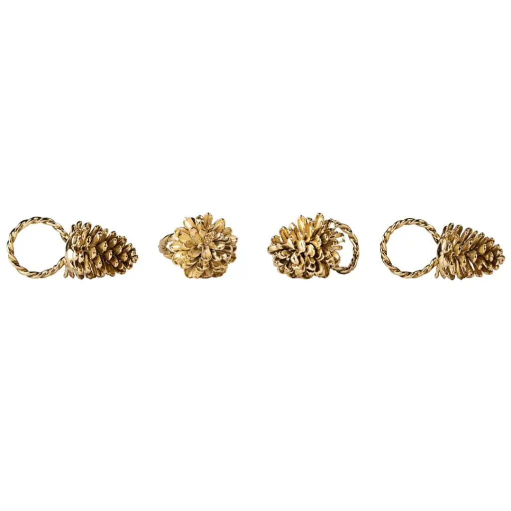 Beaded Tree Napkin Ring Set Gold 4pc
