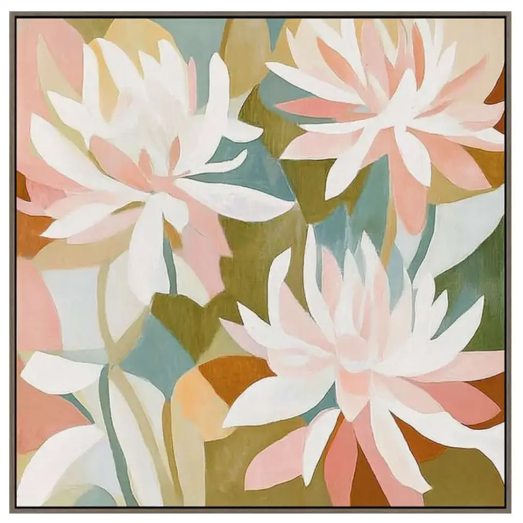 Blush Blooms I Framed Canvas Art 36x36in