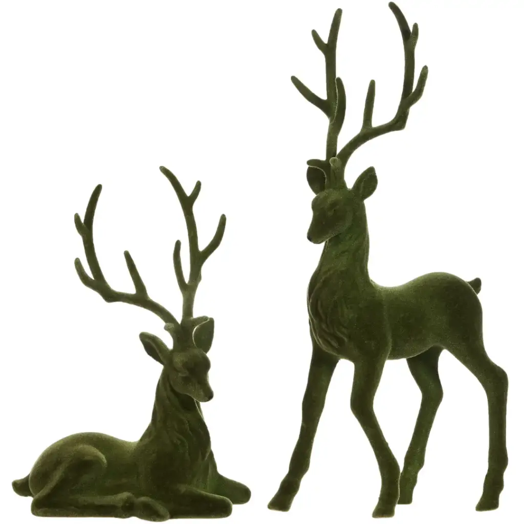 Flocked Deer Set Green 21in 2pc