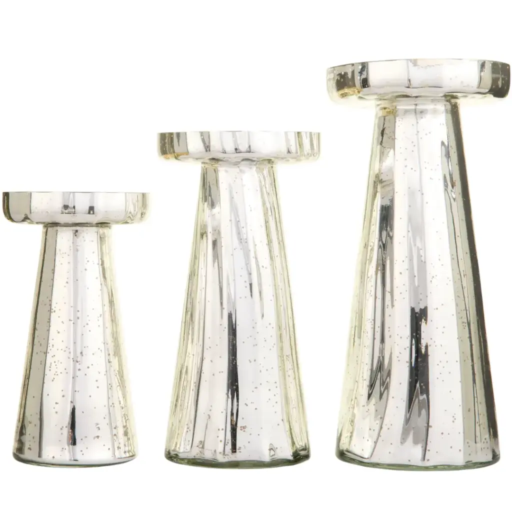 Mercury Glass Candle Holder Set Silver 3pc