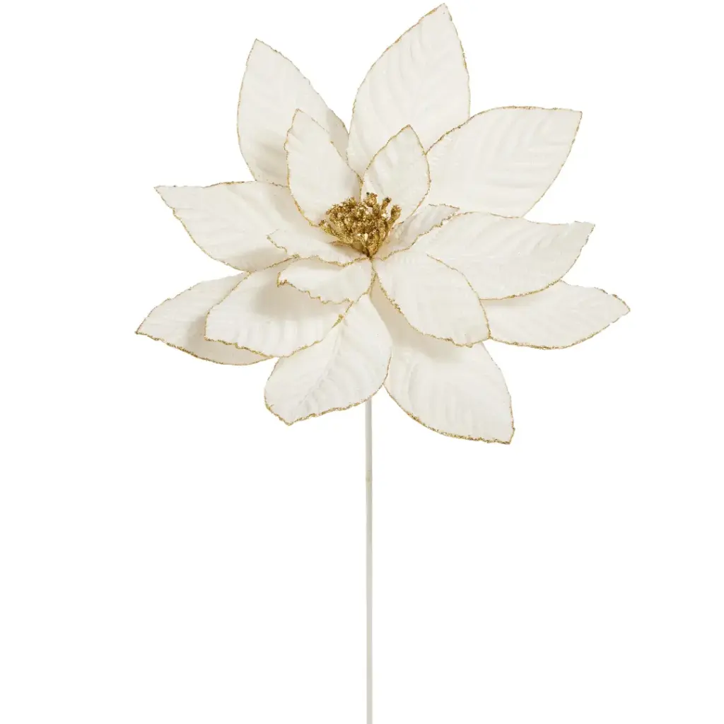 Velvet Poinsettia Stem Ivory 22in