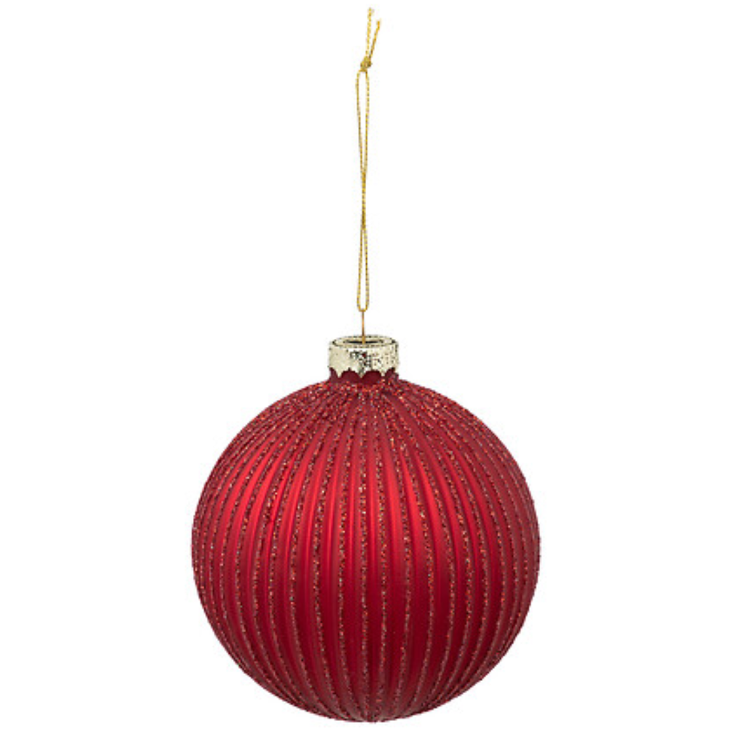 Glitter Ribbed Glass Bauble 4in