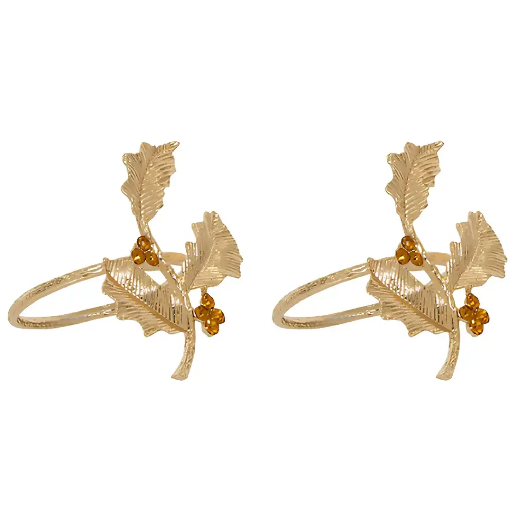 Holly Napkin Rings Gold 2pc