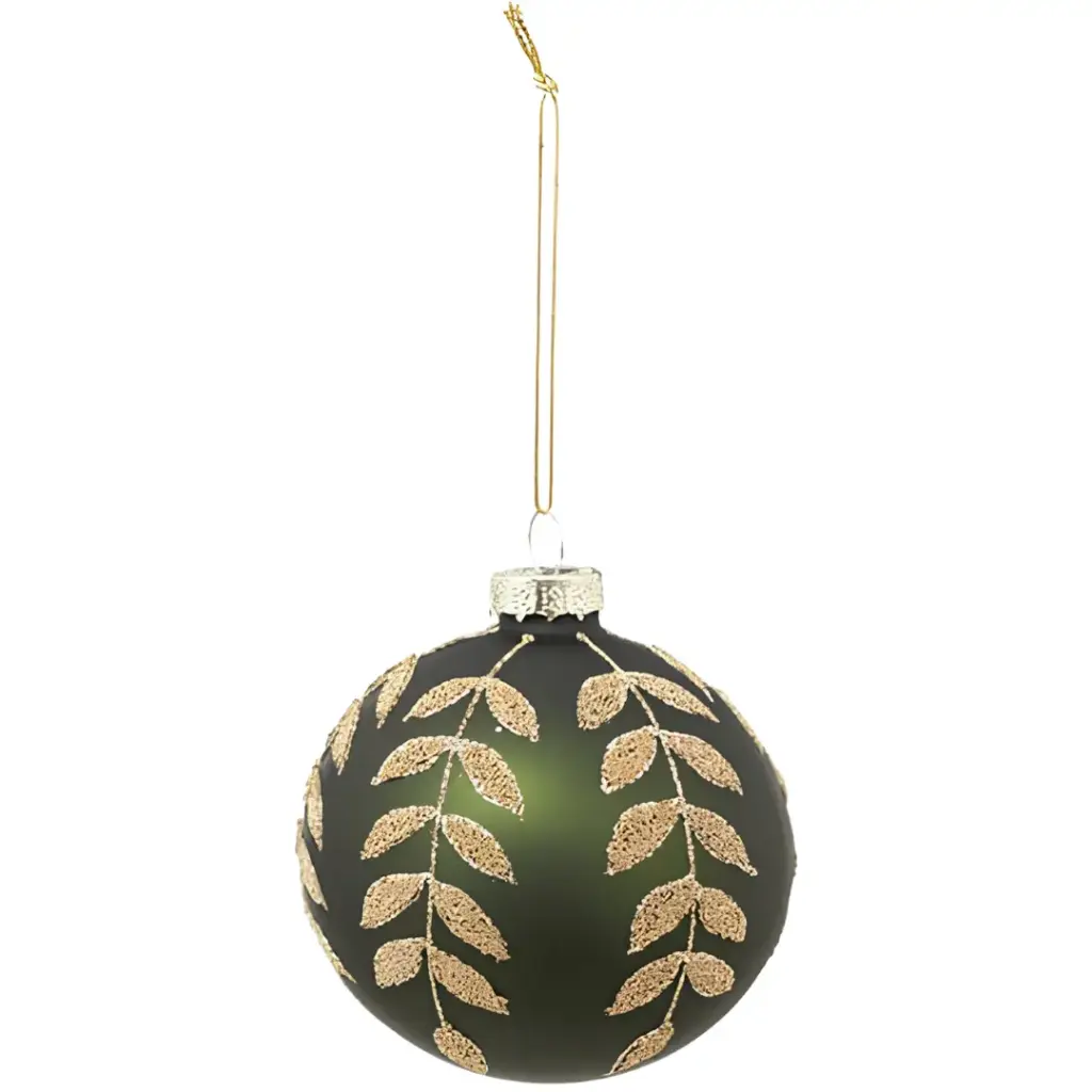 Leaf Glass Bauble Green & Gold 