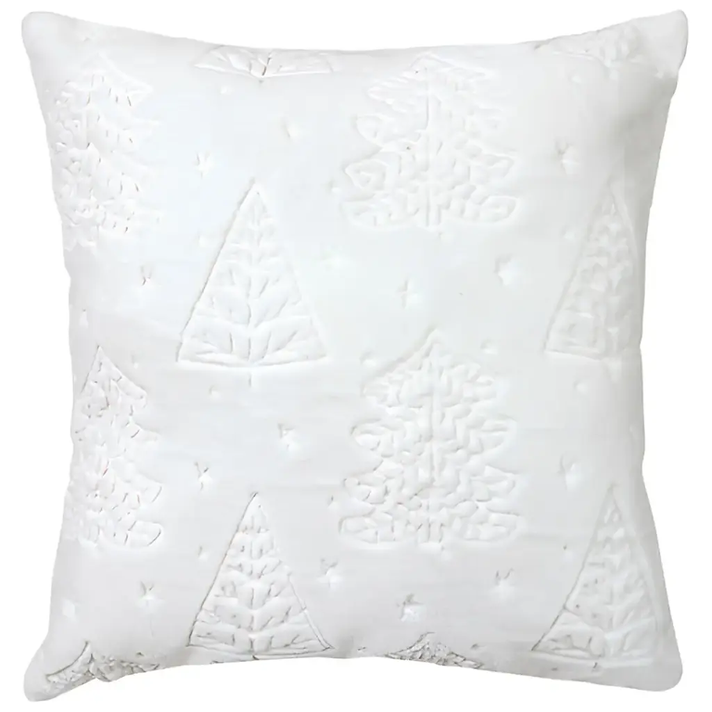 Pillow with Embroidered Trees White 17x17in 