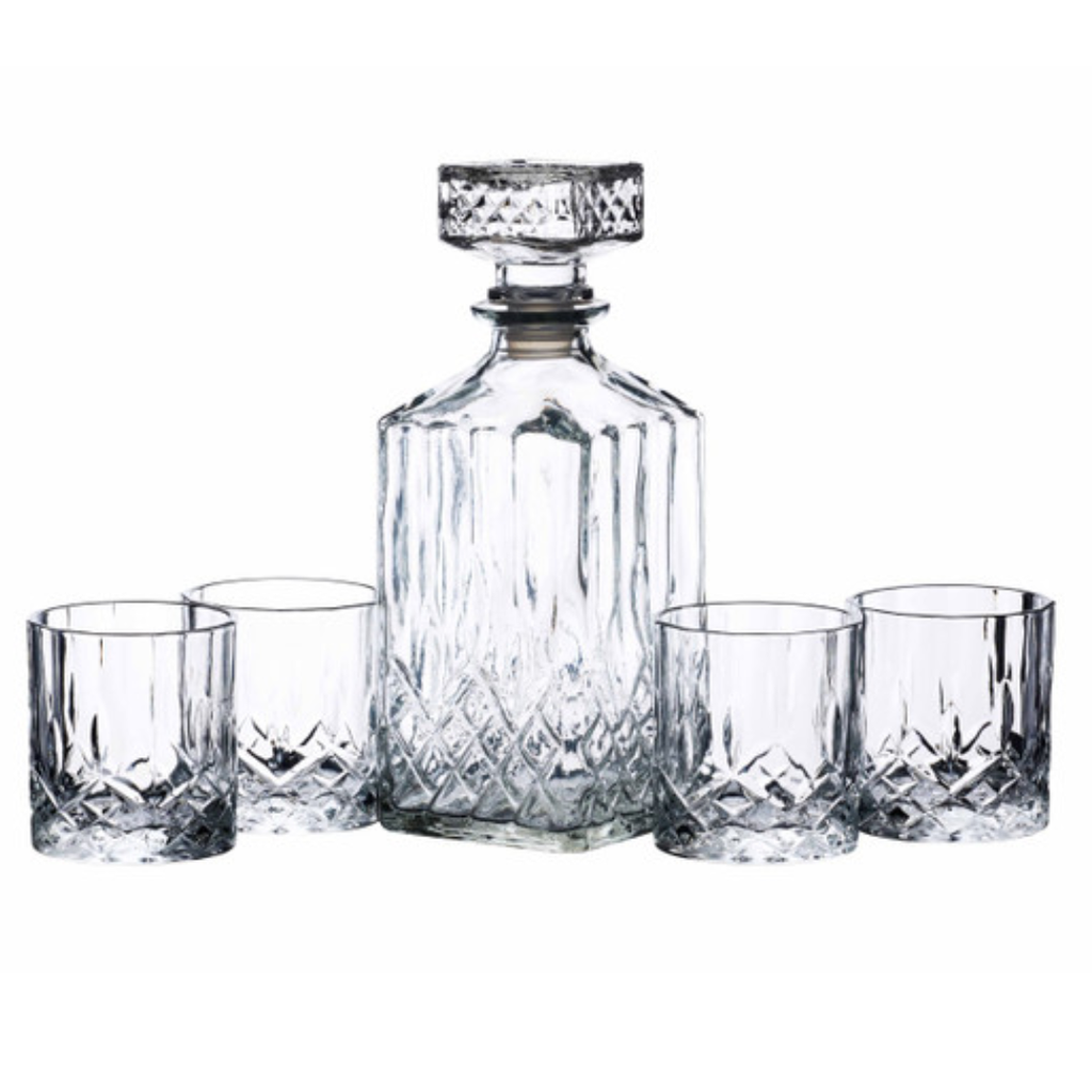Barcraft Cut Glass Decanter Set 5pc