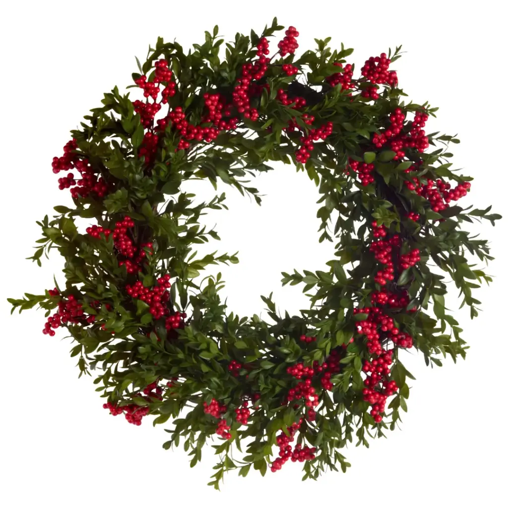 Mixed Greenery Wreath with Berries 24in
