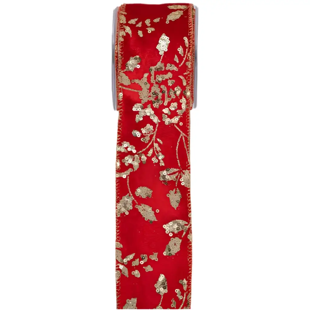 Ribbon with Spangly Branches Red 2.5inx5yd
