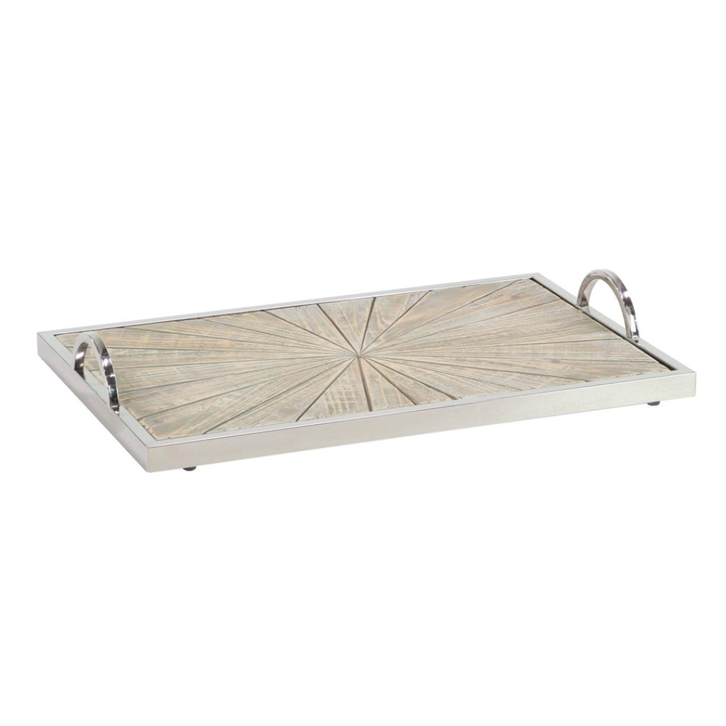Wood Tray With Metal Frame 20in