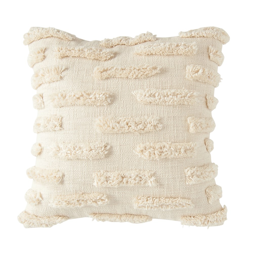 Natural Woven Pillow w Fringe Detail 20in