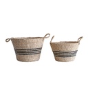 Natural Palm & Seagrass Striped Basket Set