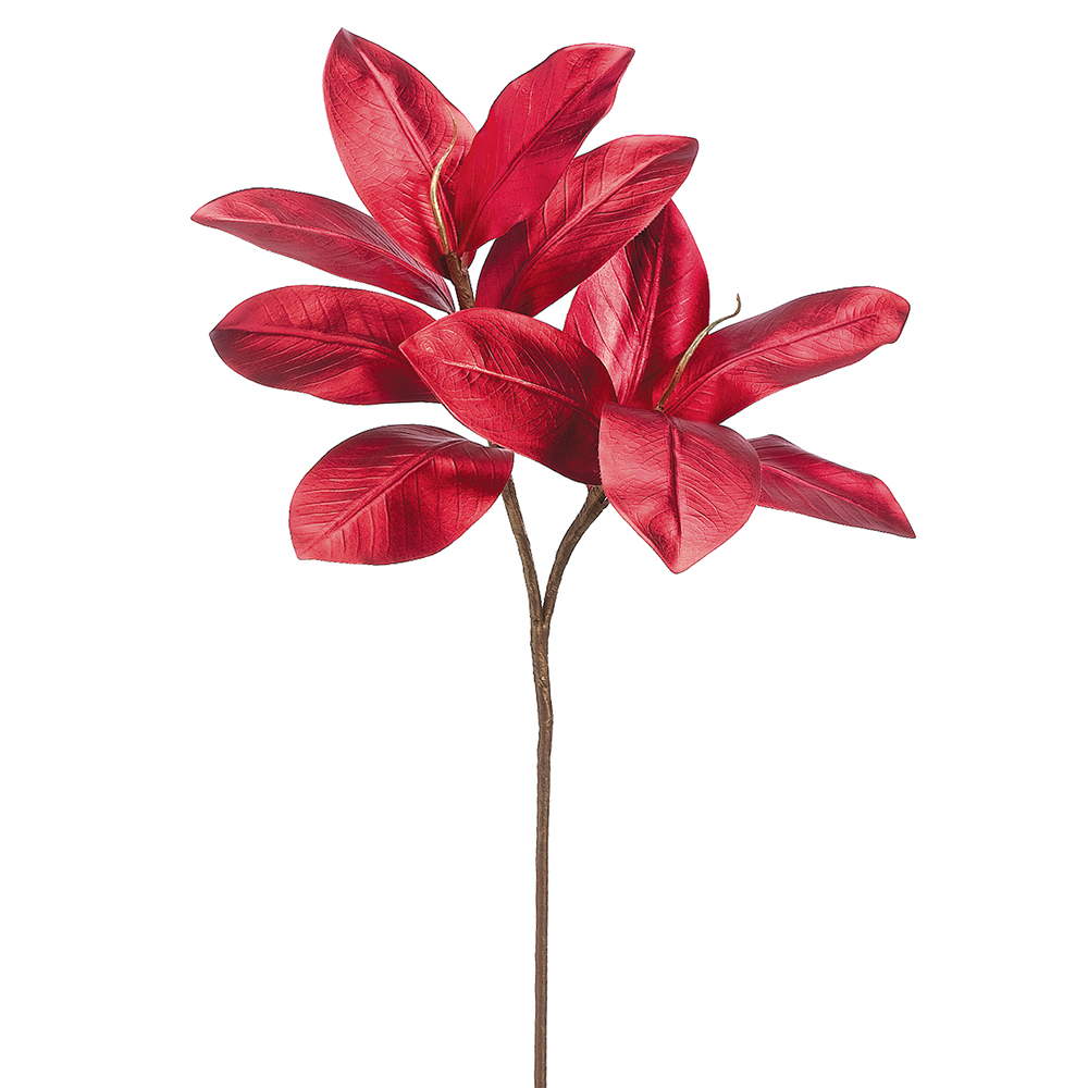 Metallic Red Magnolia Spray 28in