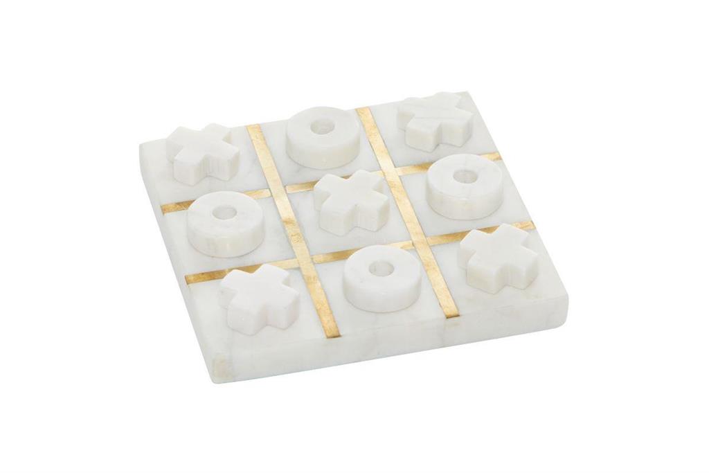 Marble Tic Tac Toe White Gold 6in