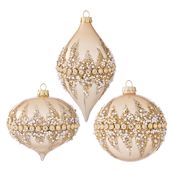 Gold Beaded Ornament 4in
