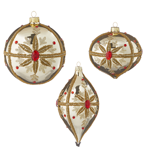 Gold & Red Jeweled Ornament 4in