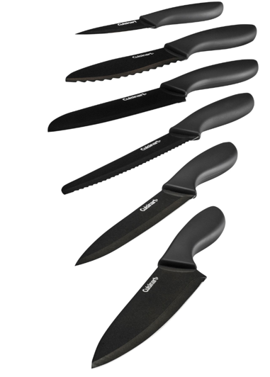Cuisinart Soft Grip Black Metallic Coated Knife Set with Blade Guards 12pc