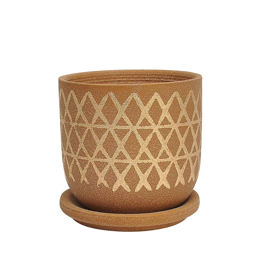 Cross Planter with Saucer Tan 5in