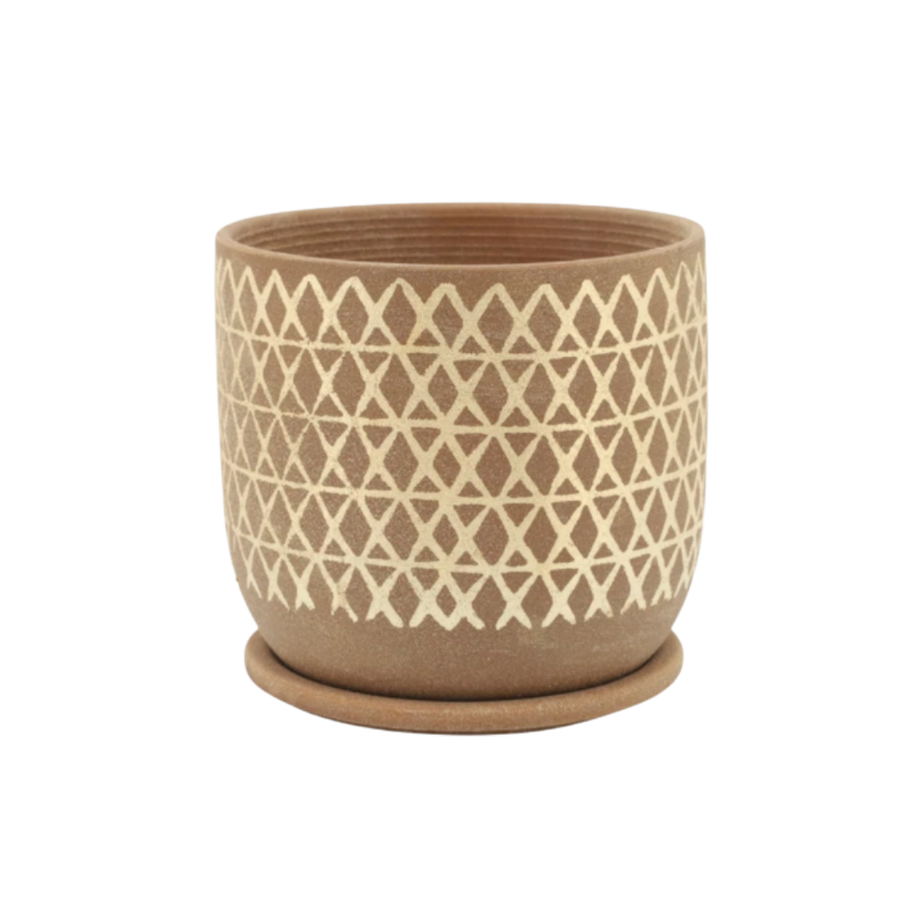 Cross Planter with Saucer Tan 6in