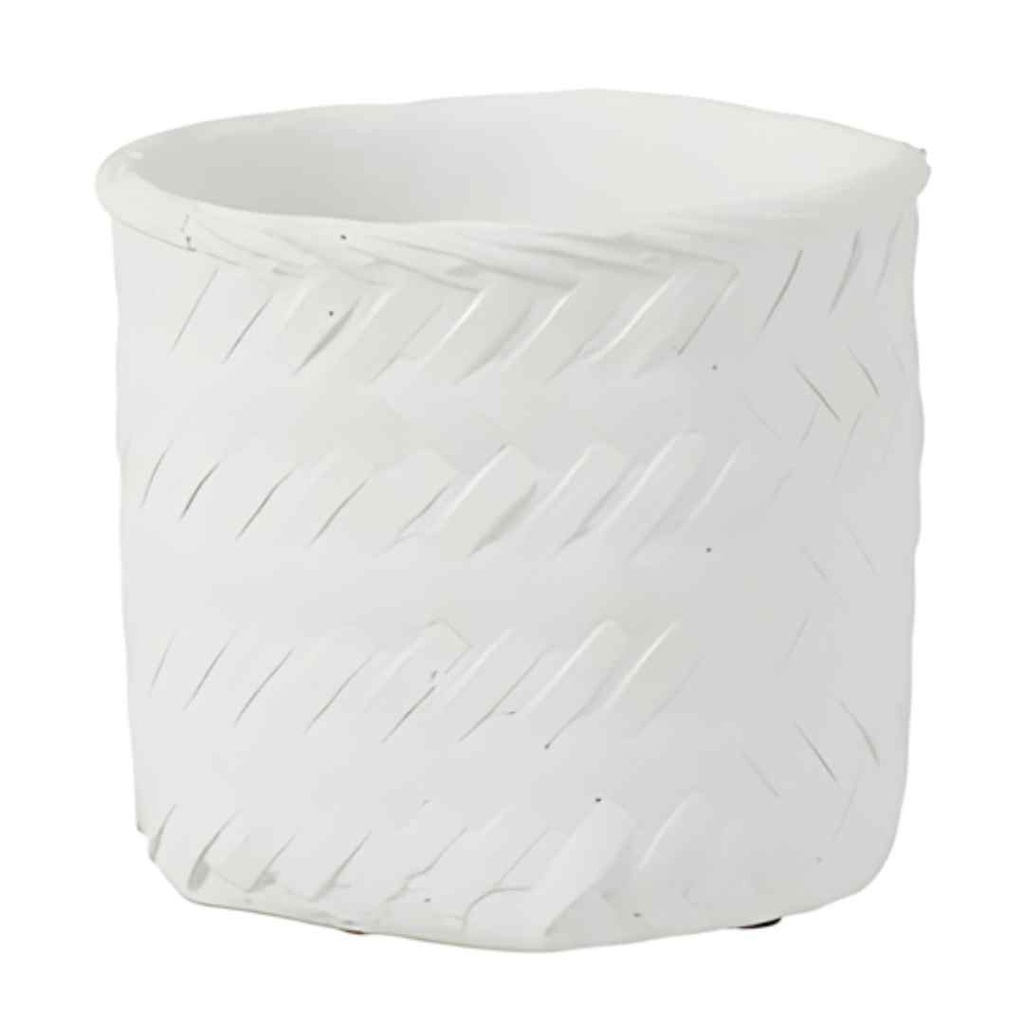 White Woven Cement Planter 7in