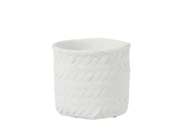 White Woven Cement Planter  10in x 9in