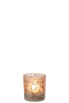 Happy Faces Glass Candleholder Beige 3in