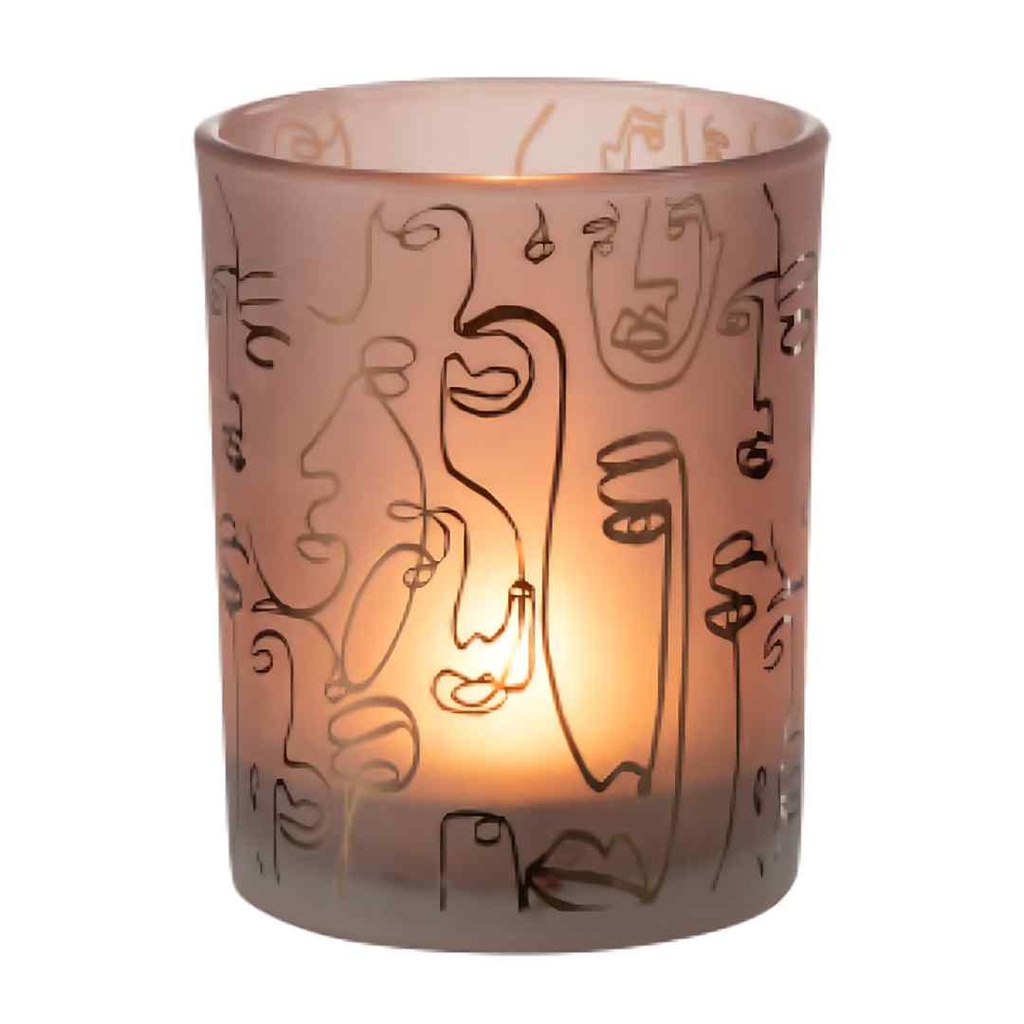 Happy Faces Glass Candleholder Terracotta 3in