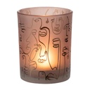 Happy Faces Glass Candleholder Terracotta 3in