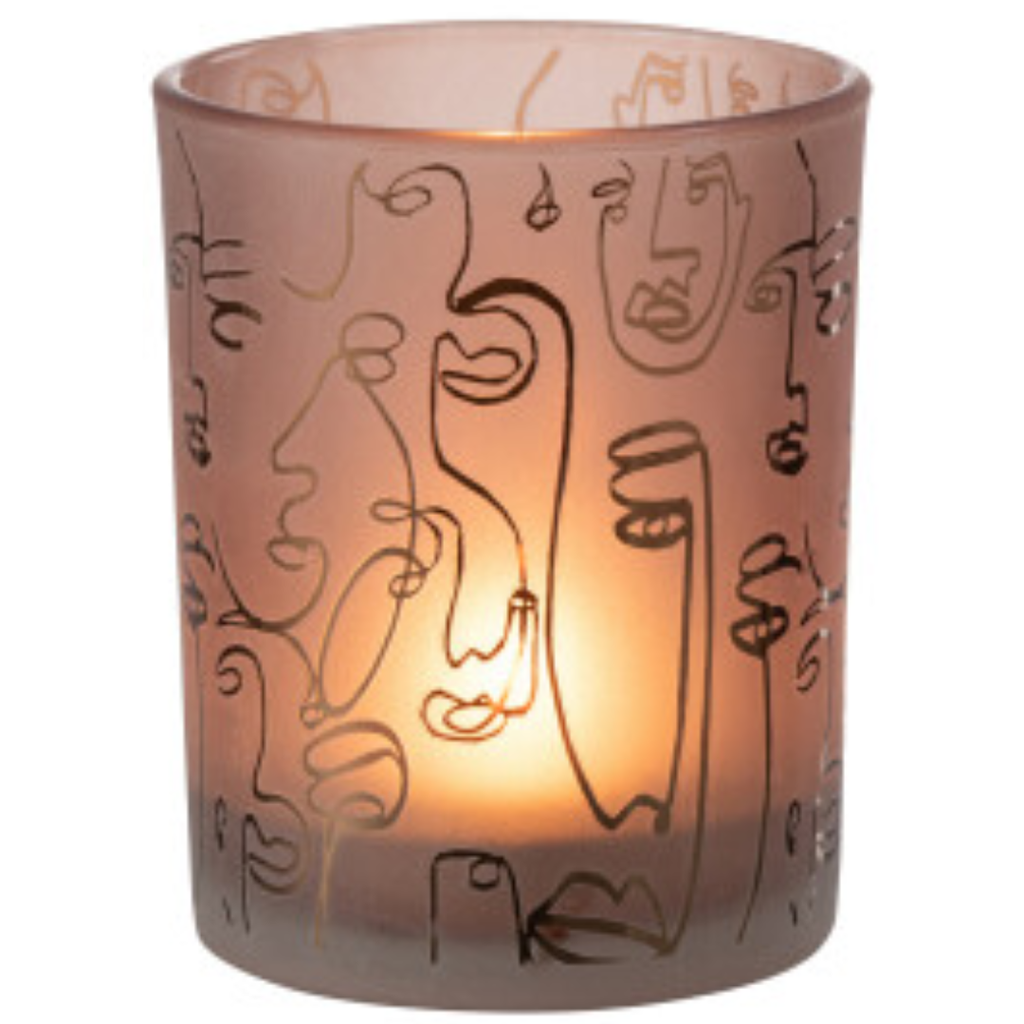 Happy Faces Glass Candleholder Terracotta 5in
